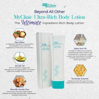 MyClinic- Your Trusted and #1 Choice
Introducing MyClinic's Latest Product: Ultra-Rich Body Lotion! 🌟

Experience the power of 5 exceptional ingredients, specially formulated for:
✨ Reducing fine lines and wrinkles
✨ Soothing sensitive skin
✨ Nourishing dry and flaky skin
✨ Deep & thorough Hydration
✨ Repairing skin damage

Our luxurious body lotion locks in hydration for up to 72 hours, ensuring your skin remains supple and smooth. Remember, your body's skin deserves the same care as your facial skin. Get yours now for all-over radiance and vitality! 💆‍♀️✨

Memperkenalkan Produk Terbaru MyClinic: Losyen Badan Ultra-Rich! 🌟

Alami kehebatan 5 bahan luar biasa, dirumus khas untuk:
✨ Mengurangkan garis halus dan kedutan
✨ Mengurangkan radang kulit sensitif
✨ Merawat kulit kering dan menggelupas
✨ Penghidratan menyeluruh
✨ Membaiki kerosakan kulit

Losyen badan kami mampu memberi penghidratan sehingga 72 jam, memastikan kulit anda kekal anjal dan licin. Ingat, kulit badan anda patut mendapat penjagaan yang sama seperti kulit muka. Dapatkan losyen ini sekarang untuk keserian menyeluruh! 💆‍♀️✨

Damansara Utama | Puchong | Cheras
Melawati | Mount Austin, JB | Bangi | Kelantan | Shah Alam | Sutera Utama, JB
⏰ Monday to Sunday 10.00 am - 6.30 pm

#MyClinic #MyClinicPromo #aestheticclinic #aesthetic #aestheticmalaysia #skinclinic #skinclinicmalaysia #klinikkulit #klinikkulitmalaysia #doktorkulitmalaysia #skincare #skindisease #medicalaesthetics #skinaesthetic #antiaging #lipfiller #pigmentation #picolaser #yellowlaser #co2laser #fatfreezing #hairgrowth #slimming #rejuran #profhilo #hydrafacial #potenza #emface