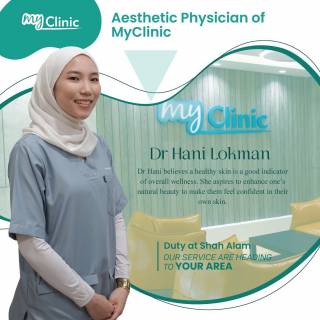 MyClinic- Your Trusted and #1 Choice
Meet the exceptional aesthetic doctors at MyClinic! ✨ 

With a belief that healthy skin reflects good overall health, Dr Hani is dedicated to helping you achieve confidence through effective treatments. Trust your skin in the hands of our expert 😉

Book your appointment at MyClinic Shah Alam and embark on a journey to radiant, healthy skin with Dr Hani!

Kenali doktor estetik berpengalaman di MyClinic! ✨

Dr Hani mempercayai bahawa kulit sihat mencerminkan kesihatan keseluruhan yang baik. Capai keyakinan diri tiada tandingan melalui rawatan estetik berkesan di MyClinic. Kulit anda selamat di tangan doktor kami 😉

Tempah janji temu anda di MyClinic Shah Alam dan dapatkan kulit yang sihat berseri dengan Dr Hani!

Damansara Utama | Puchong | Cheras
Melawati | Mount Austin, JB | Bangi | Kelantan | Shah Alam | Sutera Utama, JB
⏰ Monday to Sunday 10.00 am - 6.30 pm

#MyClinic #MyClinic #MyClinicTreatment #MyClinicPromo #sale #aesthetickl #aestheticclinic #aesthetic #aestheticmalaysia #skinclinic #skinclinicmalaysia #klinikkulit #klinikkulitmalaysia #doktorkulitmalaysia #skincare #skindisease #medicalaesthetics #skinaesthetic #antiaging #lipfiller #nonsurgical #pigmentation #picolaser #yellowlaser #co2laser #fatfreezing #hairgrowth #slimming #rejuran #profhilo