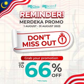 MyClinic- Your Trusted and #1 Choice
🎉 MyClinic Merdeka month promo – is almost over! 🎉

⏳ Ending on 31st August 2023
💥 Up to 66% discounts

🌟 Treat yourself to these special deals:
• Picosure Laser
• Injectable Treatments (Skin boosters, fillers, etc)
• Dual Lifting Treatment
• Slimming Treatments

Get in touch with us now to grab these amazing deals before they're gone! 💫🇲🇾

🎉 Promosi bulan Merdeka MyClinic hampir tamat! 🎉

⏳ Berakhir pada 31 Ogos 2023
💥 Diskaun sehingga 66%.

🌟 Manjakan diri anda dengan tawaran istimewa ini:
• Laser Picosure
• Rawatan Suntikan (Booster Kulit, Filler, dll.)
• Rawatan Dual Lifting
• Rawatan Pelangsingan Badan

Hubungi kami sekarang untuk mendapatkan tawaran hebat ini sebelum terlambat! 💫🇲🇾

Damansara Utama | Puchong | Cheras
Melawati | Mount Austin, JB | Bangi | Kelantan | Shah Alam | Sutera Utama, JB
⏰ Monday to Sunday 10.00 am - 6.30 pm

#MyClinic #MyClinic #MyClinicTreatment #MyClinicPromo #sale #aesthetickl #aestheticclinic #aesthetic #aestheticmalaysia #skinclinic #skinclinicmalaysia #klinikkulit #klinikkulitmalaysia #doktorkulitmalaysia #skincare #skindisease #medicalaesthetics #skinaesthetic #antiaging #lipfiller #nonsurgical #pigmentation #picolaser #yellowlaser #co2laser #fatfreezing #hairgrowth #slimming #rejuran #profhilo